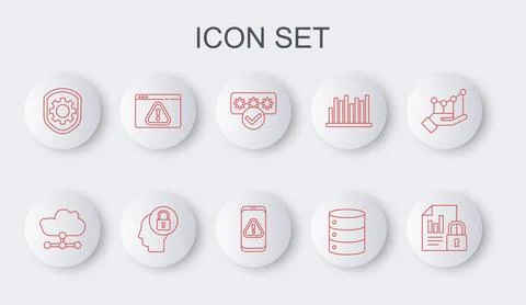 Set line Document and lock, Network cloud connection, Password protection, .. Illustrazione stock