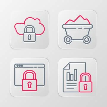 Set line Document and lock, Secure your site with HTTPS, SSL, Coal mine tro.. Illustration