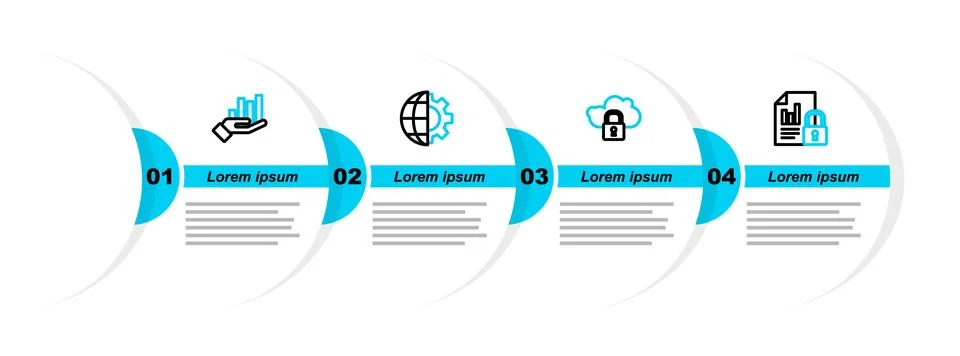 Set line Document and lock, Cloud computing, Globe of the Earth gear and Pi.. Stock Illustration