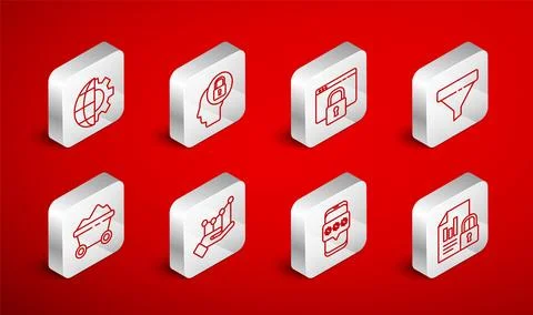 Set line Document and lock, Human head with, Secure your site HTTPS, SSL, S.. Ilustração Stock