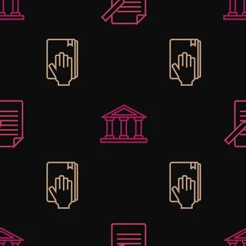 Set line Document and pen, Oath on the Holy Bible and Courthouse building o.. Ilustración de archivo