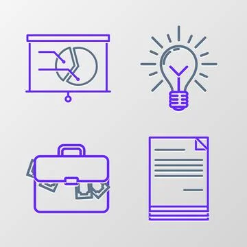 Set line Document, Briefcase and money, Light bulb with rays shine concept .. 스톡 일러스트