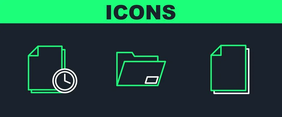 Set line Document, with clock and folder icon. Vector Stock Illustration