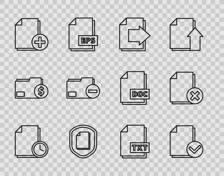 Set line Document with clock, and check mark, Next page arrow, protection c.. Stock Illustration