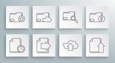 Set line Document with clock, Cloud storage text document folder, Next page.. Stock Illustration
