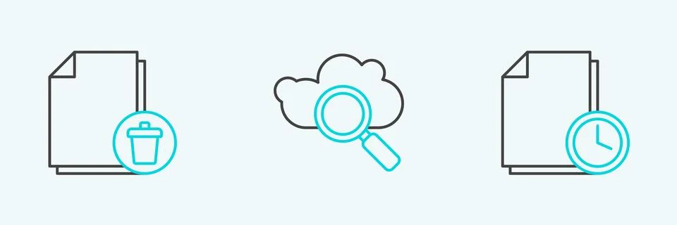 Set line Document with clock, Delete file document and Search cloud computi.. Illustrazione stock
