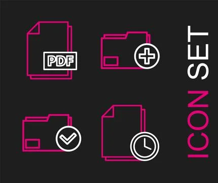 Set line Document with clock, folder and check mark, Add new and PDF file イラスト素材