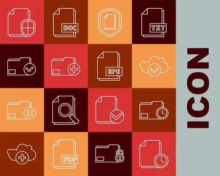 Set line Document with clock, folder, Cloud check mark, protection concept,.. 스톡 일러스트