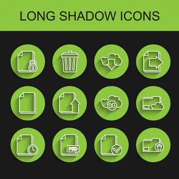 Set line Document with clock, PSD file document, and, check mark, Delete folder Illustrazione stock