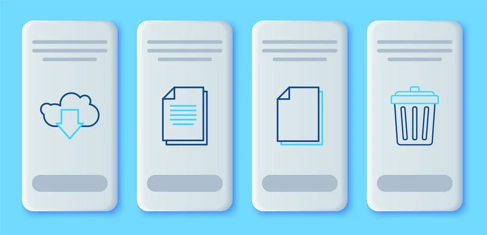 Set line Document, Cloud download and Trash can icon. Vector Stock-Illustration