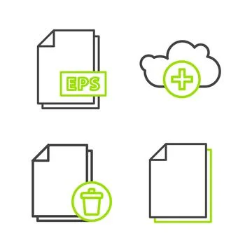 Set line Document, Delete file document, Add cloud and EPS icon. Vector 스톡 일러스트