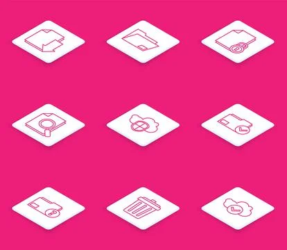 Set line Document with download, folder, and lock, search, Cloud shield, check Illustrazione stock