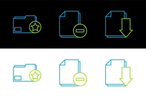 Set line Document with download, folder star and minus icon. Vector イラスト素材