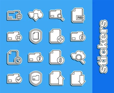 Set line Document with download, Search cloud computing, Finance document folder Stock Illustration