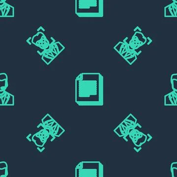 Set line Document, Face recognition and Man with headset on seamless pattern Stock Illustration