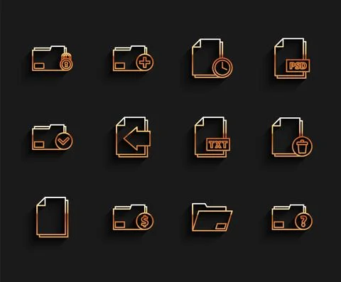 Set line Document, Finance document folder, Folder and lock, Unknown, Next page Illustrazione stock