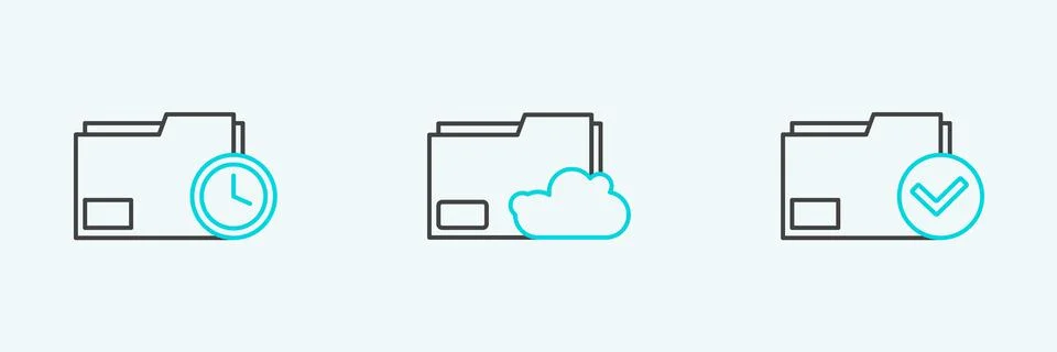 Set line Document folder and check mark, with clock and Cloud storage text do Stock Illustration