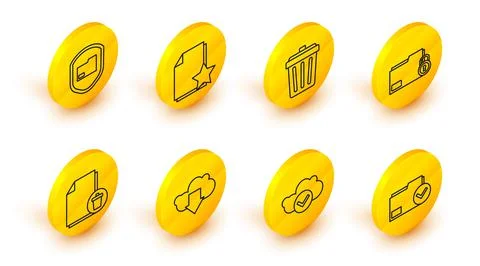 Set line Document folder and check mark, Cloud with, download, Delete file do 스톡 일러스트