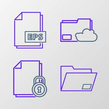 Set line Document folder, and lock, Cloud storage text document and EPS file Stock Illustration