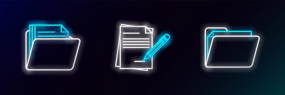 Set line Document folder, and Blank notebook and pencil with eraser icon Stock Illustration