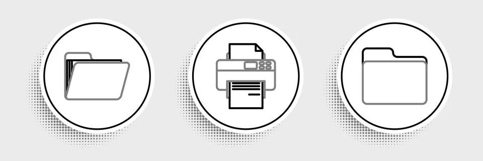 Set line Document folder, and Printer icon. Vector Illustrazione stock