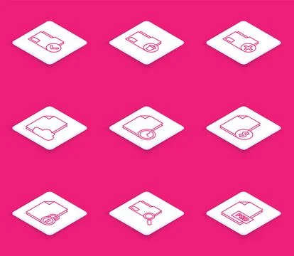 Set line Document folder and check mark, Delete, Add new, Cloud storage tex.. Stock Illustration