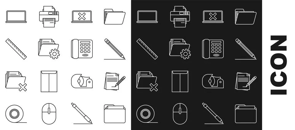 Set line Document folder, Blank notebook and pencil with eraser, Pencil line Illustrazione stock