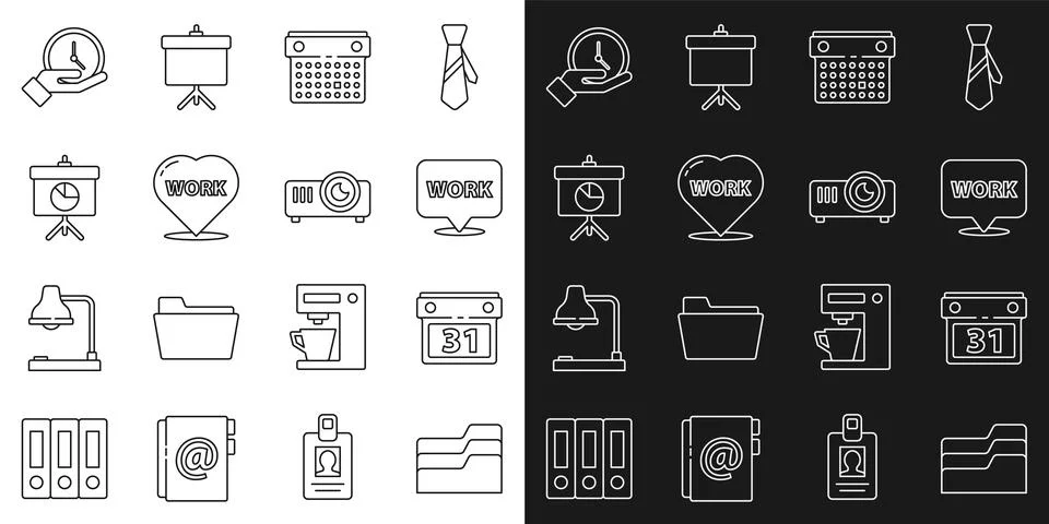 Set line Document folder, Calendar, Location with text work, Heart, Chalkboard Stock Illustration