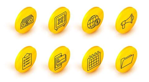 Set line Document folder, Calendar, Mobile phone and credit card, Clipboard with イラスト素材