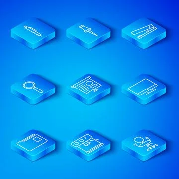 Set line Document folder, Chalkboard with diagram, Coffee machine, Computer Stock Illustration