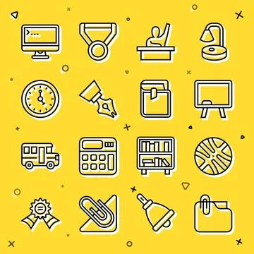 Set line Document folder with clip, Basketball ball, Chalkboard, Male kid イラスト素材