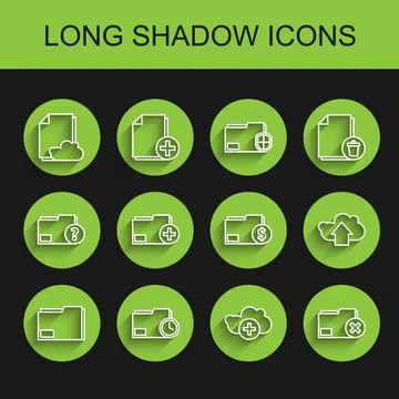 Set line Document folder, with clock, Cloud storage text document, Add cloud Stock Illustration