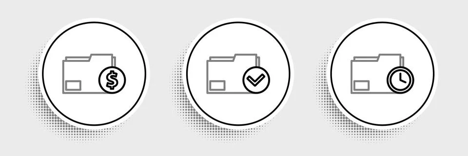 Set line Document folder with clock, Finance document and and check mark icon Stock Illustration
