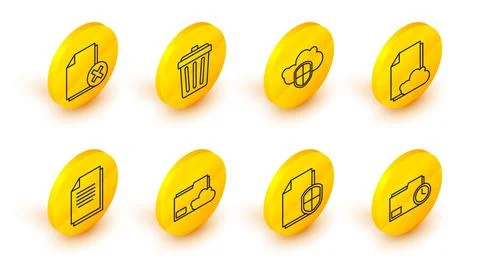 Set line Document folder with clock, protection concept, Cloud storage text Stock Illustration