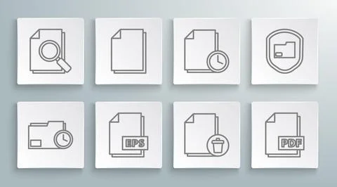 Set line Document folder with clock, EPS file document, Delete, PDF, protection Stock Illustration