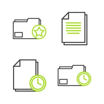 Set line Document folder with clock, and star icon. Vector Stockillustratie