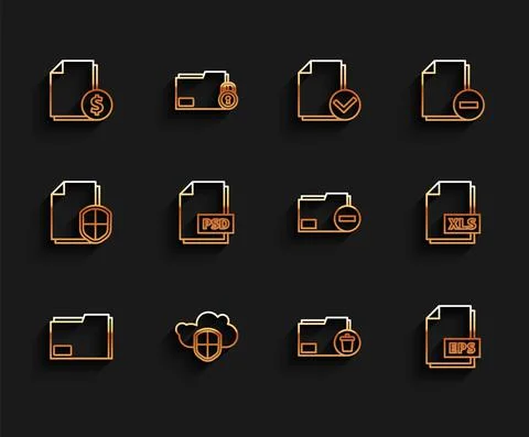 Set line Document folder, Cloud and shield, Finance document, Delete, EPS file Stock Illustration
