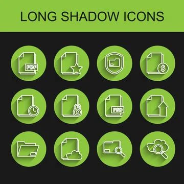 Set line Document folder, Cloud storage text document, PDF file, Search concept Stock Illustration