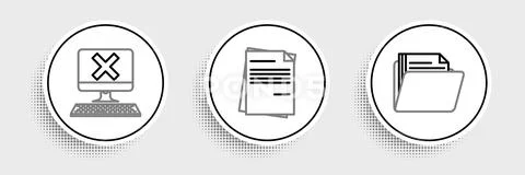 Set line Document folder, Computer with keyboard and x mark and File document Stock Illustration