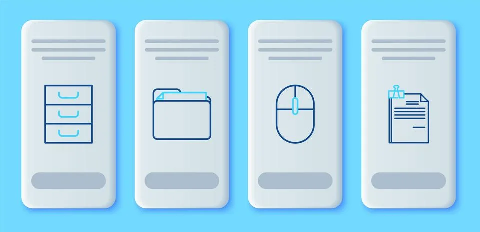 Set line Document folder, Computer mouse, Drawer with documents and File and Stock Illustration