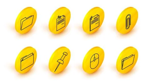 Set line Document folder, Computer mouse, Push pin, Paper clip, File docume.. Stockillustratie