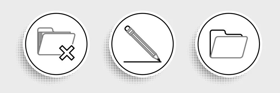 Set line Document folder, Delete and Pencil with eraser and line icon. Vector Stock Illustration