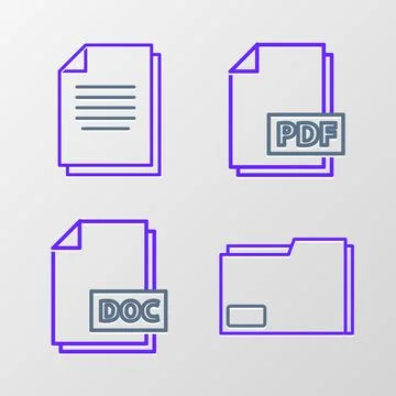 Set line Document folder, DOC file document, PDF and  icon. Vector 스톡 일러스트