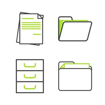Set line Document folder, Drawer with documents, and File icon. Vector 스톡 일러스트