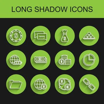 Set line Document folder, Earth globe with dollar symbol, Coin money, Money Stock Illustration