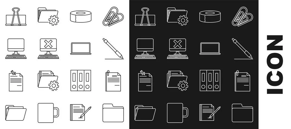 Set line Document folder, File document and paper clip, Pen line, Scotch イラスト素材