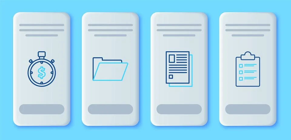 Set line Document folder, File document, Time is money and Clipboard with イラスト素材