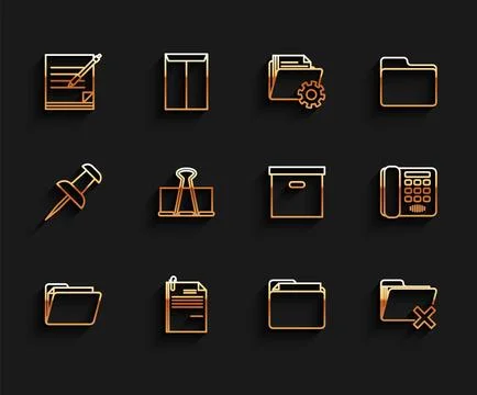 Set line Document folder, File document and paper clip, Blank notebook pen,.. イラスト素材
