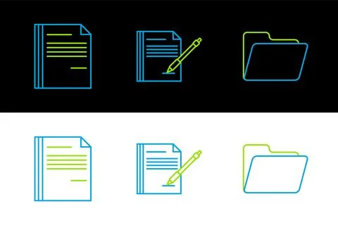 Set line Document folder, File document and Blank notebook and pen icon. Vect イラスト素材