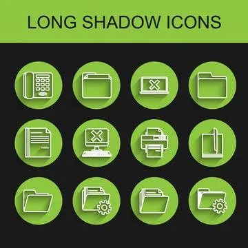 Set line Document folder, Folder settings with gears, Telephone, Computer イラスト素材